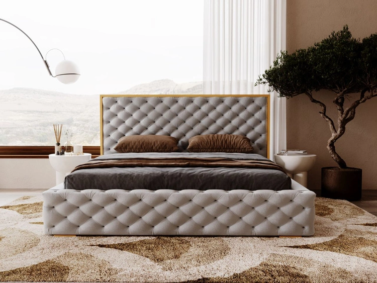 Polsterbett mit Bettkasten und Lattenrost 200x200 Wave Grau