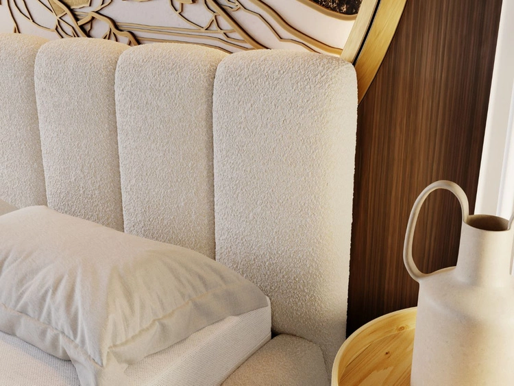 Polsterbett ohne Bettkasten mit Lattenrost 180x200 Cloud aus Bouclé-Stoff Beige