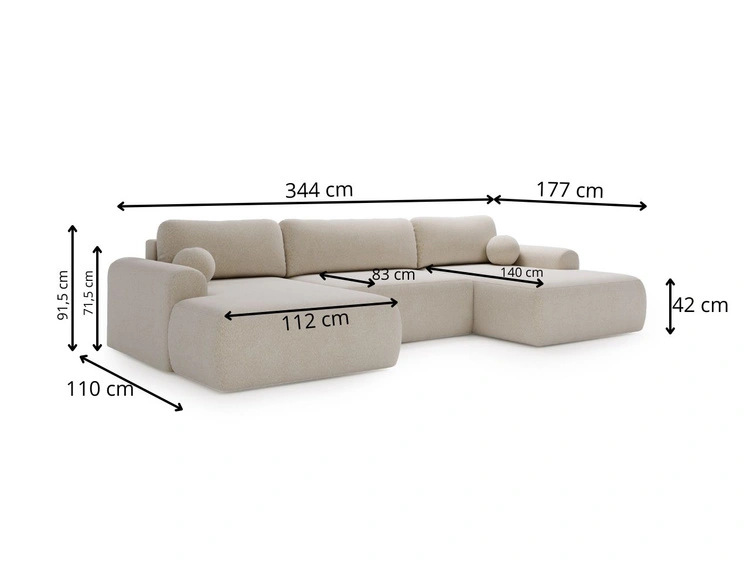 Wohnlandschaft mit Schlaffunktion und Bettkasten Savana Hellbeige