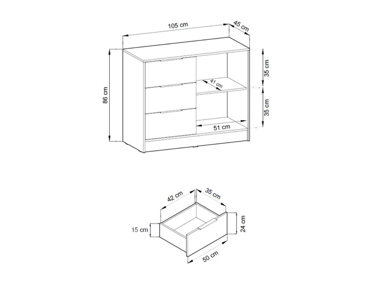 Kommode mit Türe und Schubladen 105 cm Macron Grau Artisan Eiche