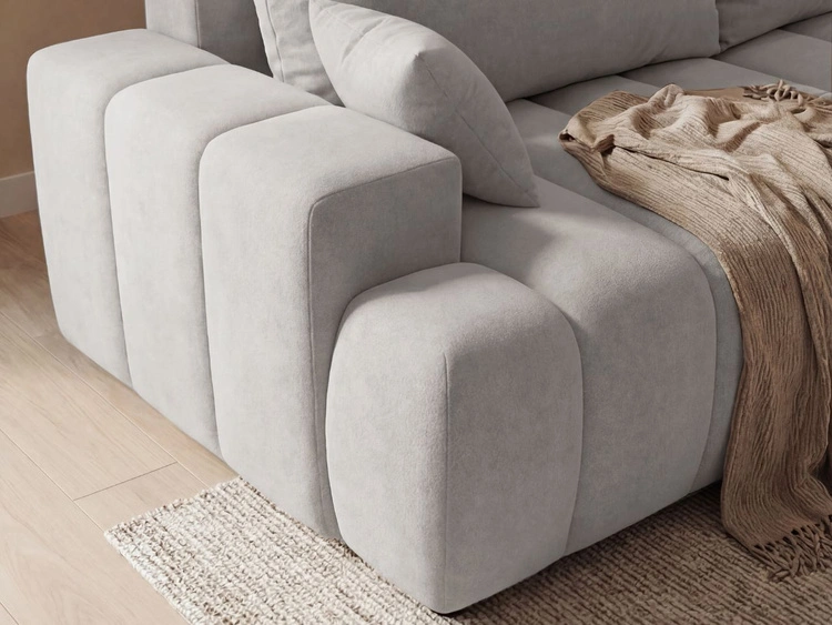 Ecksofa L-Form Rechts mit Schlaffunktion und Bettkasten Caleo Hellgrau