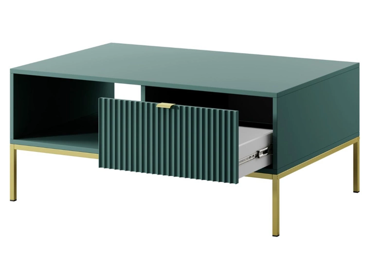 Couchtisch mit Stauraum Amber Grün, Gold Frame