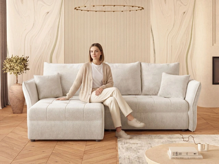 Ecksofa L-Form mit Schlaffunktion und Bettkasten Lino Beige
