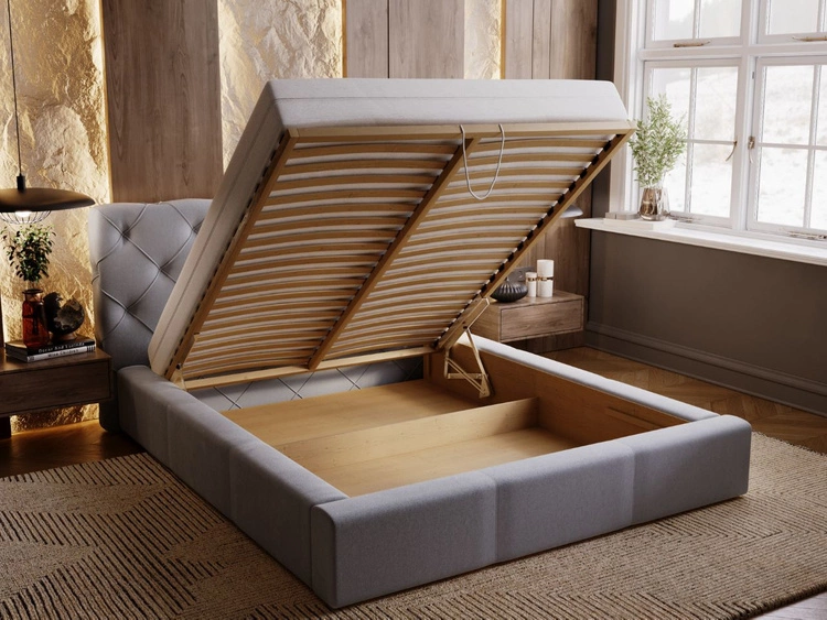 Polsterbett mit Bettkasten und Lattenrost 140x200 Milano Grau