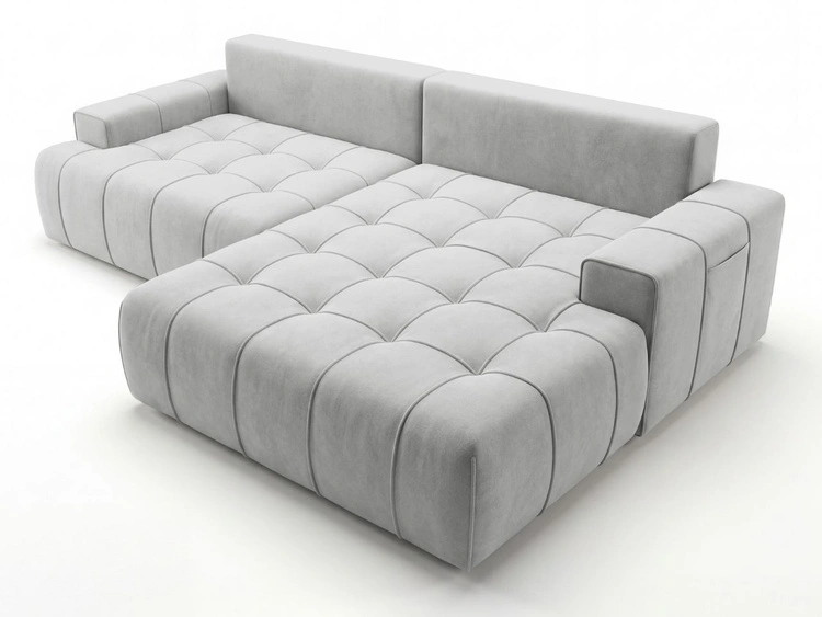 Ecksofa L-Form mit Schlaffunktion und Bettkasten Tulio Rechts Grau