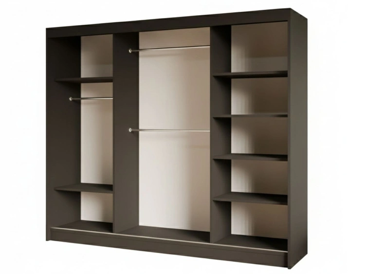 Schiebetürenschrank mit geriffelter Front und Spiegel 250 cm Fano Schwarz, Weiß