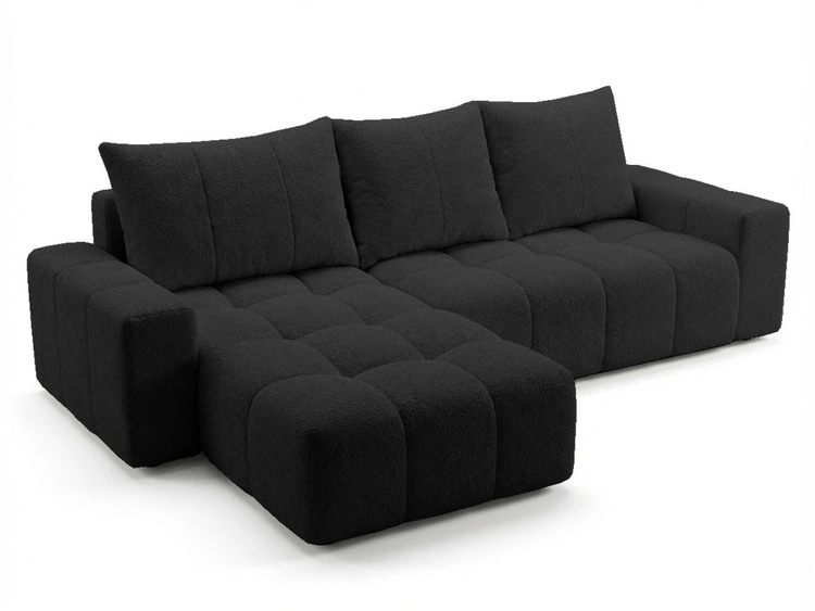 Ecksofa L-Form mit Schlaffunktion und Bettkasten Bresso Schwarz