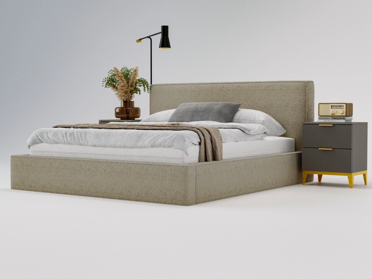 Polsterbett mit Bettkasten und Lattenrost 140x200 Monaco Beige