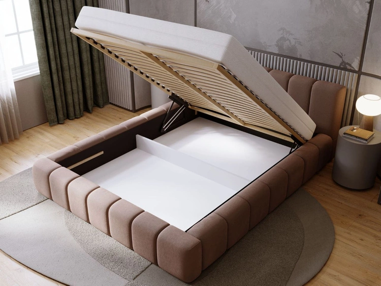 Polsterbett mit Bettkasten und Lattenrost 160x200 Orio Braun