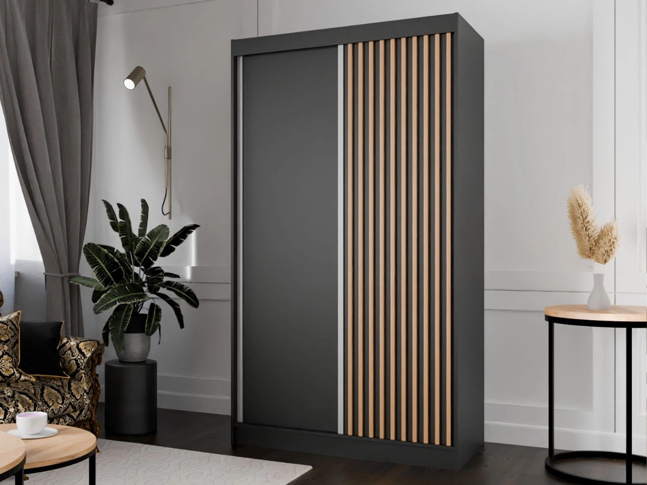 Schiebetürenschrank mit Lamellen 120 cm Loreto Schwarz