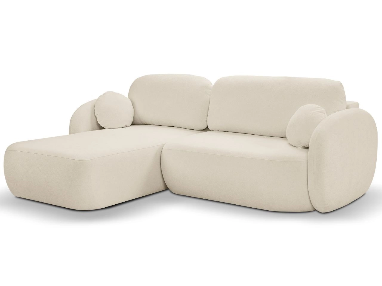 Ecksofa L-Form Links mit Schlaffunktion und Bettkasten Oreo Beige