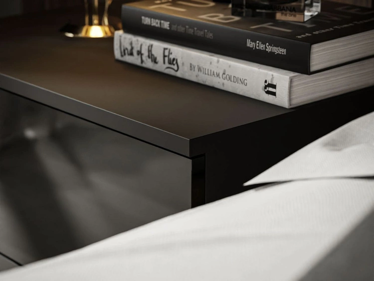 Nachttisch mit Schubladen auf Schwarz-Goldenen Metallbeinen Nuveo Schwarz Hochglanz