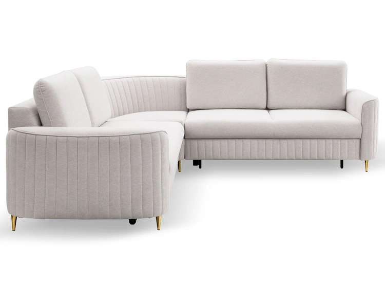 Ecksofa L-Form Links mit Schlaffunktion und Bettkasten Limon Creme