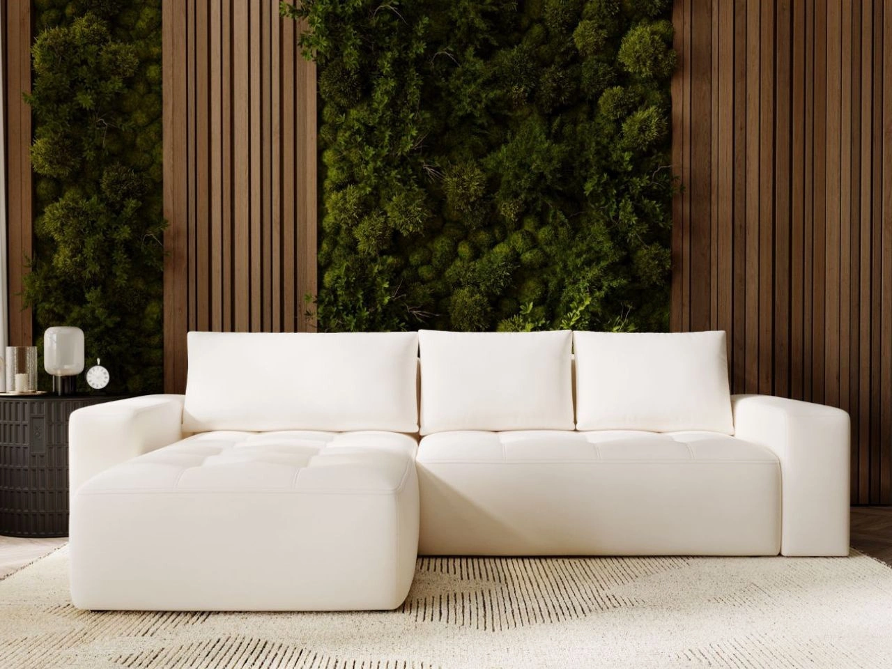 Ecksofa L-Form mit Links Schlaffunktion und Bettkasten Portland Creme