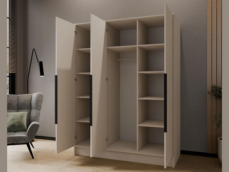 Kleiderschrank mit Spiegel 150 cm Lucca Kaschmir mit schwarzen Griffen