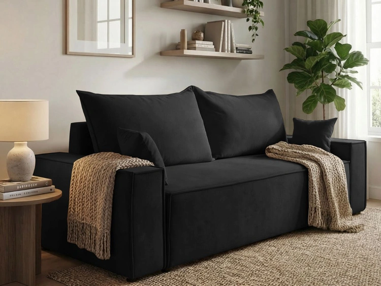 Schlafsofa mit Bettfunktion und Bettkasten Sivra Schwarz