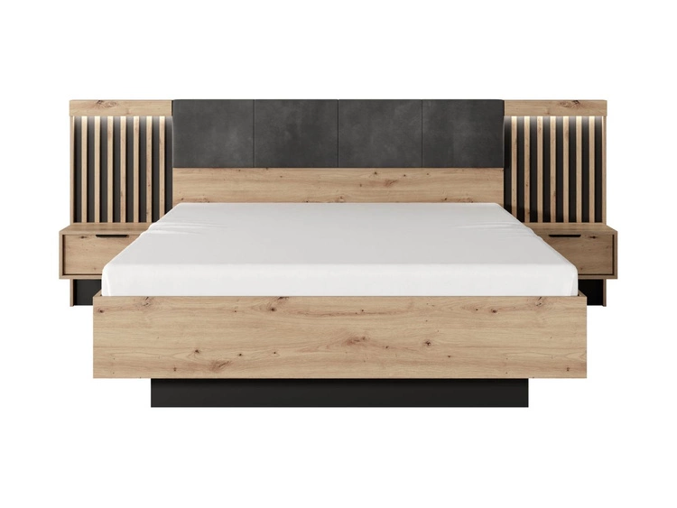 Holzbett mit Kopfteil 160x200 Turia Eiche Artisan, Anthrazit