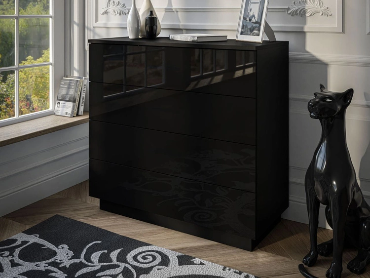 Kommode mit vier Schubladen und LED-Beleuchtung Nuveo Schwarz Hochglanz