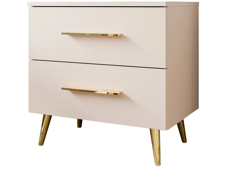 Nachttisch mit zwei Schubladen auf Goldenen Metallbeinen Nuveo Kaschmir