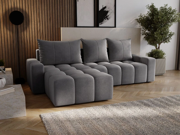Ecksofa L-Form mit Schlaffunktion und Bettkasten Bresso Grau