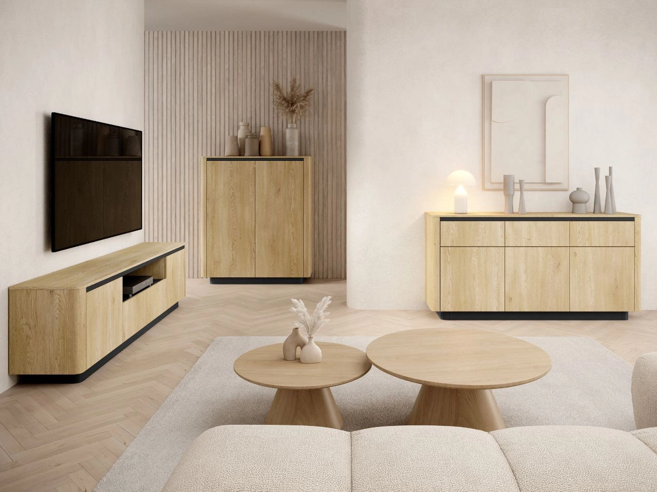 Wohnzimmer-Set Fascino Eiche Cremona, Schwarz