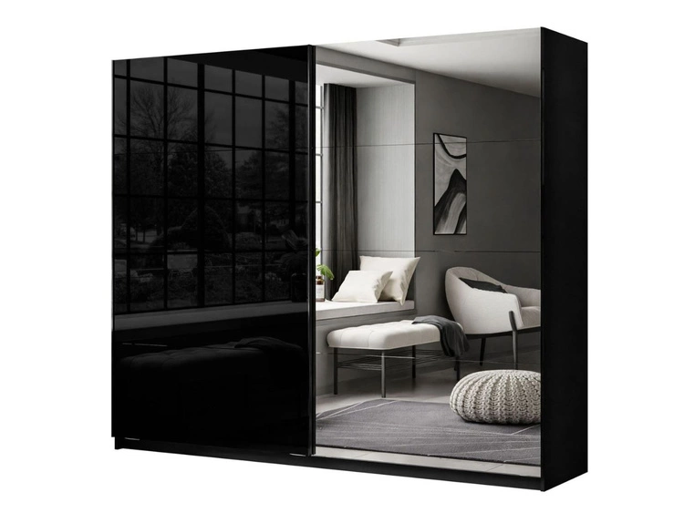 Schwebetürenschrank Zweitüriger 244 cm Nuveo Schwarz Hochglanz