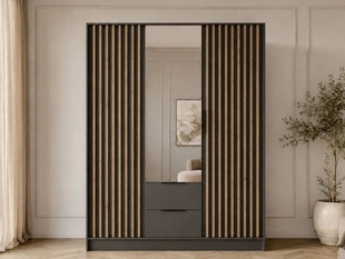 Kleiderschrank mit Spiegel 155 cm Macron Graphit, Artisan Eiche