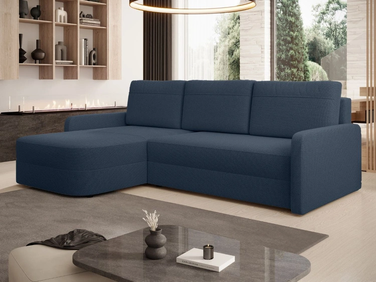 Ecksofa L-Form mit Schlaffunktion und Bettkasten Arvento Dunkelblau