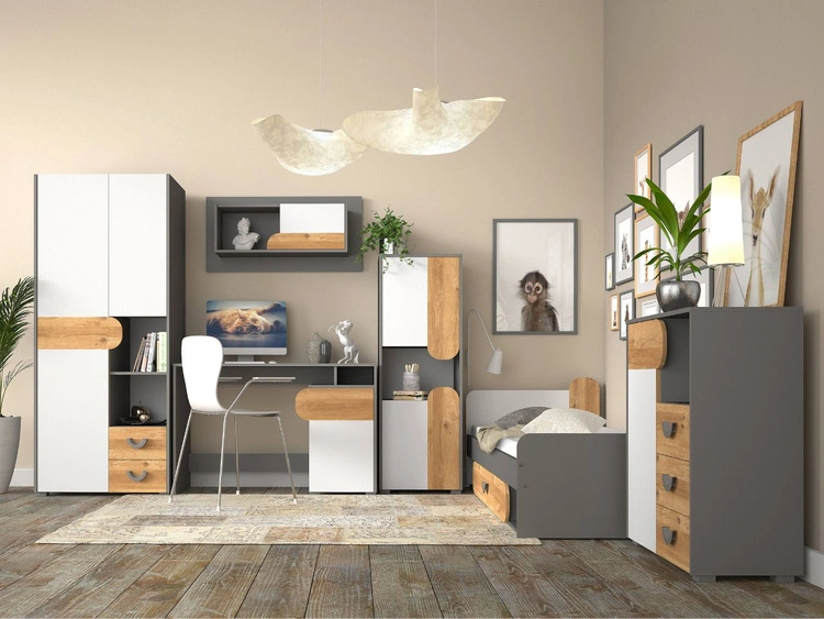 Bücherregal für ein Teenagerzimmer Casa Nash Eiche, Weiß, Grau