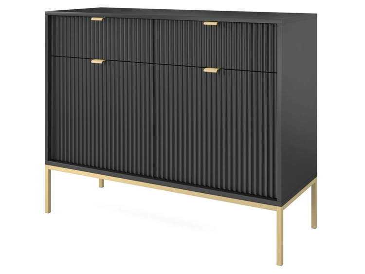 Kommode mit Türen und Schubladen Amber Schwarz, Gold Frame