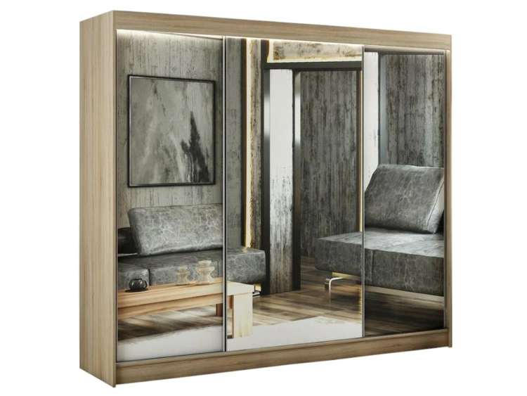 Schiebetürenschrank 250 cm mit Spiegel und LED-Beleuchtung Luzio Eiche Sonoma