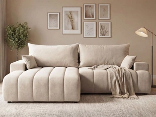 Ecksofa L-Form Links mit Schlaffunktion und Bettkasten Caleo Beige