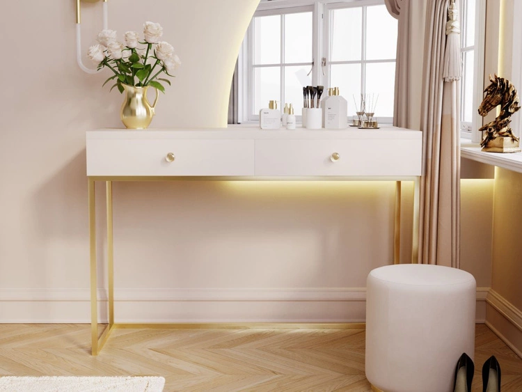 Schminktisch mit Schubladen Belleza Kaschmir Hochglanz Gold Frame