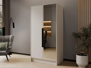 Kleiderschrank mit Spiegel 100 cm Lucca Kaschmir mit schwarzen Griffen