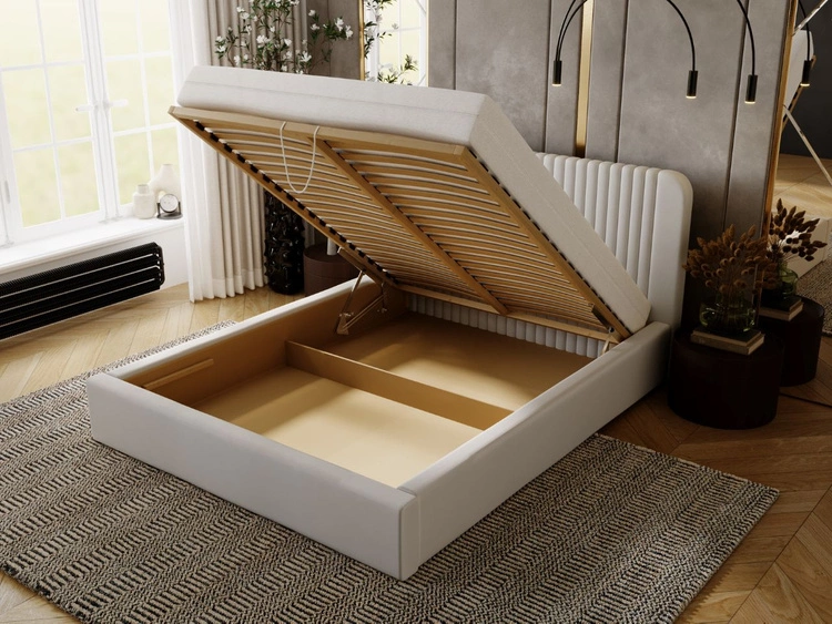 Polsterbett mit Bettkasten und Lattenrost 140x200 Malmo Hellgrau