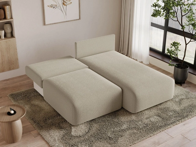 Ecksofa L-Form Rechts mit Schlaffunktion und Bettkasten Ronni Beige