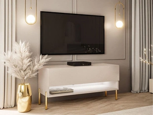 TV-Schrank 90 cm mit LED-Beleuchtung und goldenen Metallbeinen Aurelie Kaschmir matt