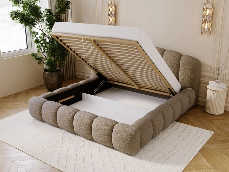Polsterbett mit Stauraum und Lattenrost 200x200 Cloud Soft Braun