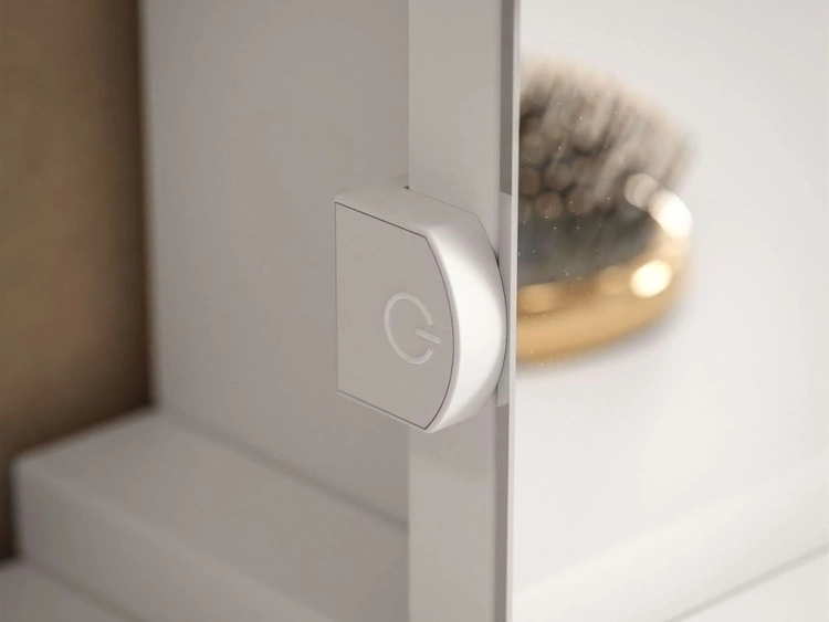 Breiter Schminktisch mit Spiegel, Schubladen und LED-Beleuchtung Melo Elite Weiß Hochglanz