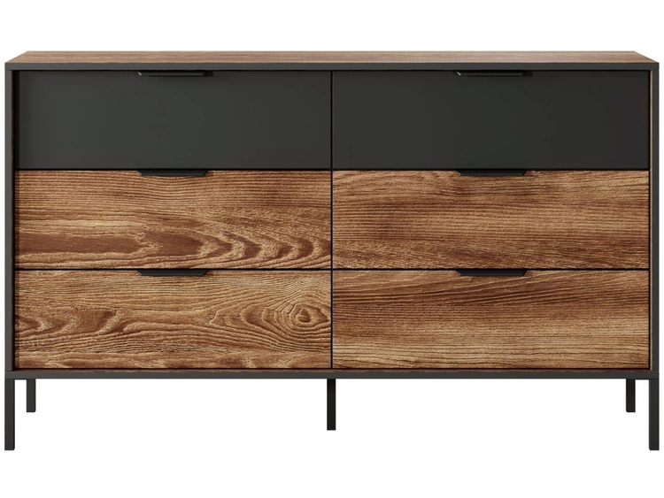 Kommode mit 6 Schubladen Montral Kastanie, Schwarz