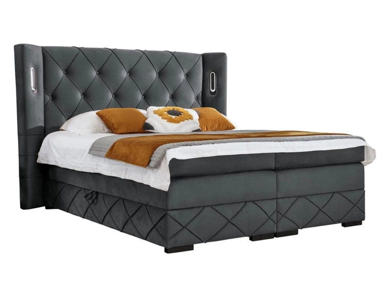 Boxspringbett mit Bettkasten 200x200 Neria Lux Dunkelgrau