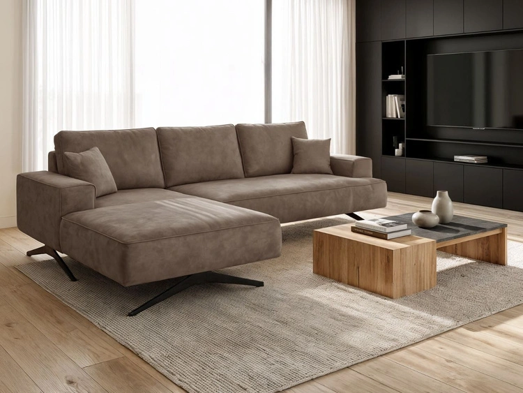 Ecksofa L-Form auf Metallbeinen Leto Links Braun