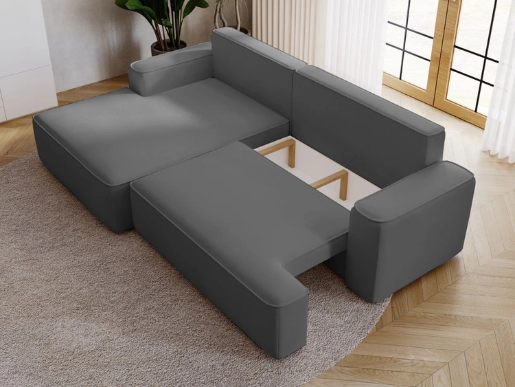 Ecksofa L-Form Links mit Schlaffunktion und Bettkasten California Grau