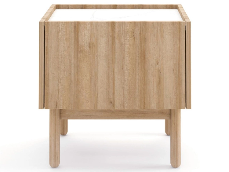 Nachttisch mit Regal Braha Riviera Eiche, Marmor Bianco