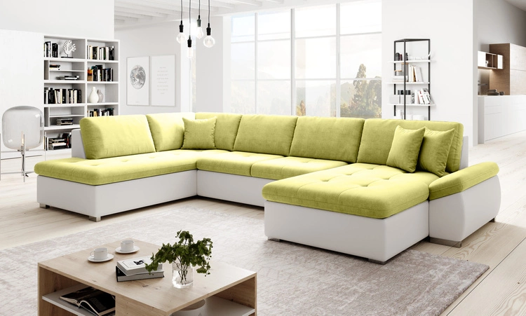 Ecksofa U-Form links Moni - Gelb + Weiss