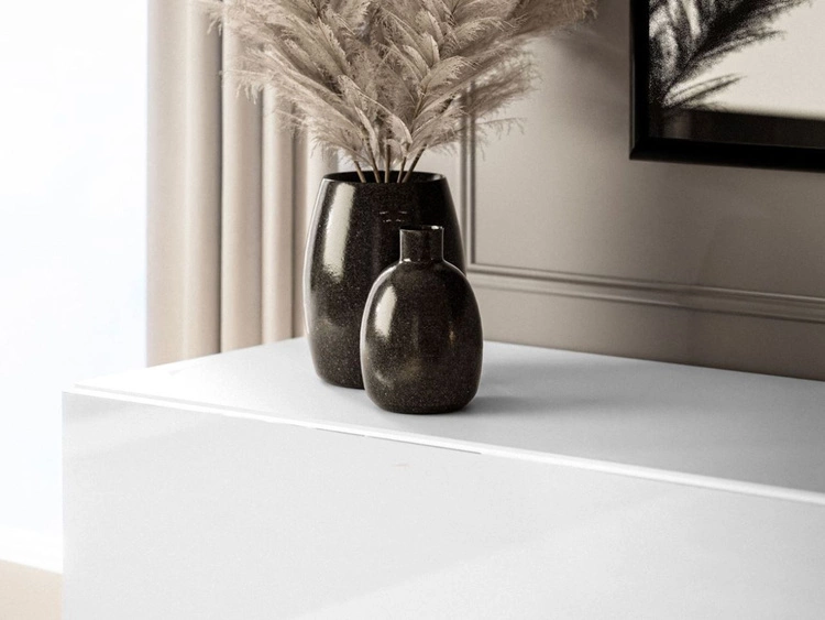 TV-Schrank für das Wohnzimmer 180 cm mit schwarzen Beinen und LED-Beleuchtung Aurelie Weiß Hochglanz