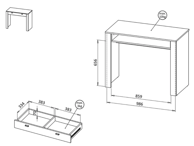 Schminktisch mit Schublade Messina Weiß