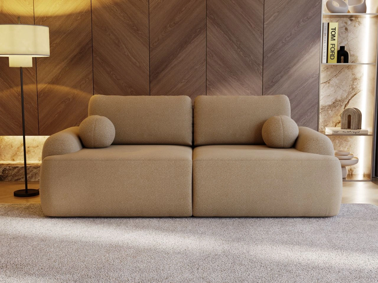 Sofa mit Schlaffunktion und Bettkasten Aurio Hellbraun