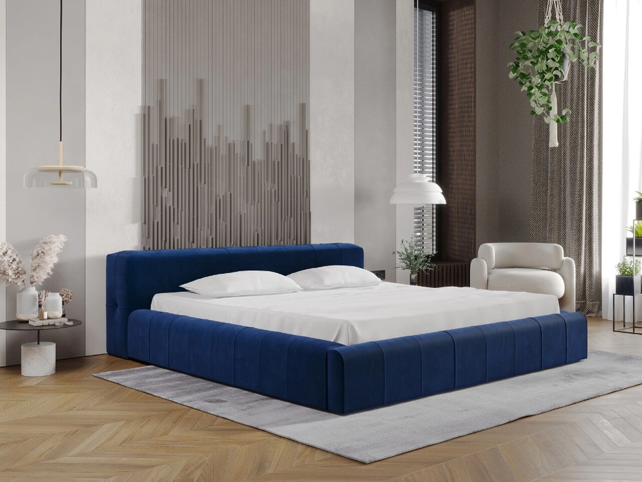 Polsterbett mit Bettkasten und Lattenrost 160x200 Lipari Blau