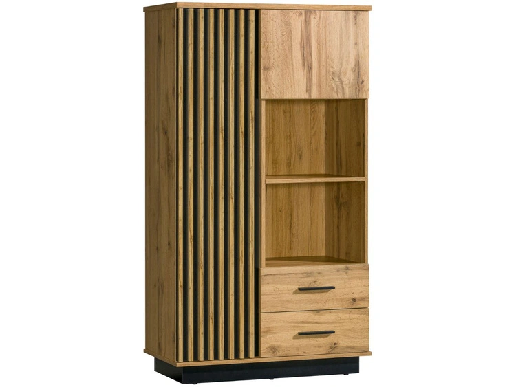 Standregal mit Schubladen für das Wohnzimmer Lavore Wotan Eiche, Schwarz matt